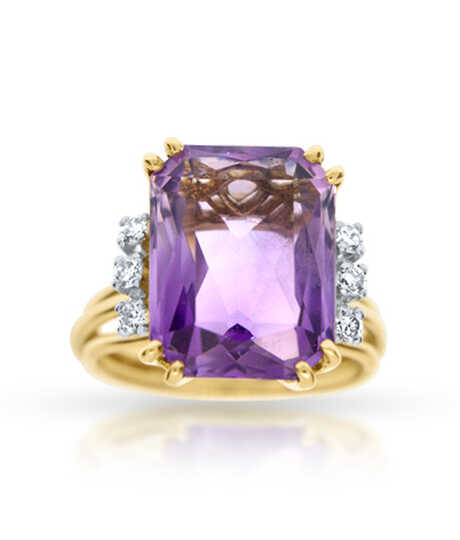 Yellow gold vintage ring 18 ct with amethyst and diamonds