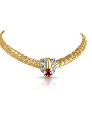 Bicolor pendant with a pink sapphire and a river set with diamonds