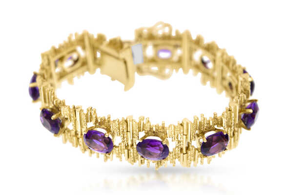 Geelgouden vintage armband met 11 ovalen amethisten