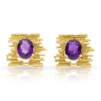 Yellow gold vintage earrings 18 ct with amethyst