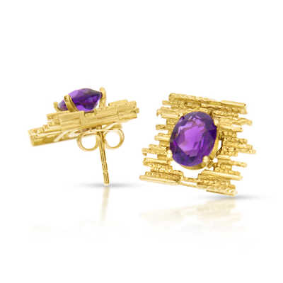 Yellow gold vintage earrings 18 ct with amethyst