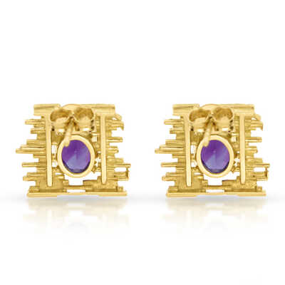 Yellow gold vintage earrings 18 ct with amethyst