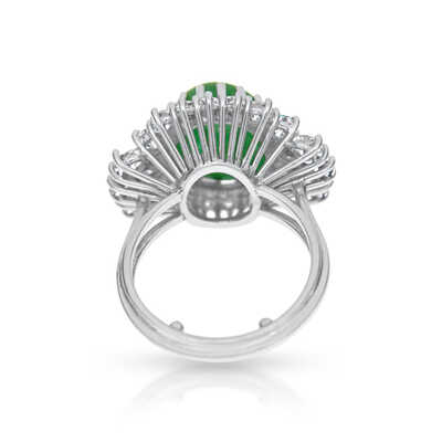 Platinum ring with oval emerald cabochon and diamonds