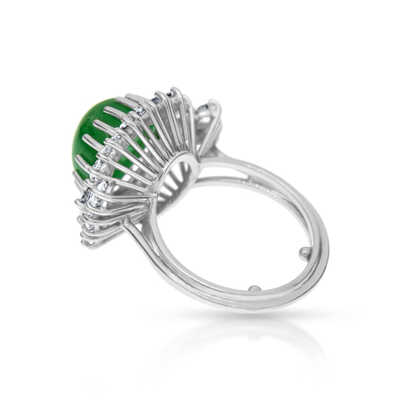 Platinum ring with oval emerald cabochon and diamonds