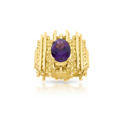 Yellow gold vintage ring 18 ct with amethyst