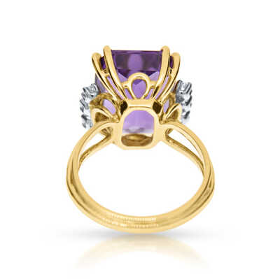 Yellow gold vintage ring 18 ct with amethyst and diamonds