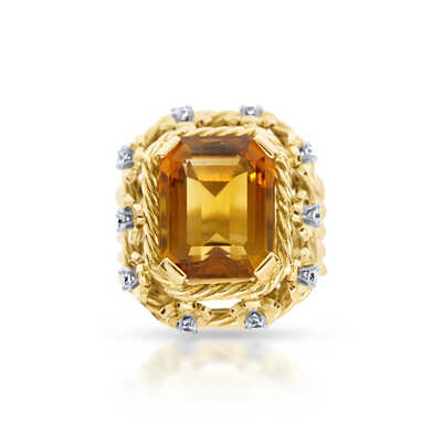 Yellow gold vintage ring 18 ct with orange topaz and diamonds