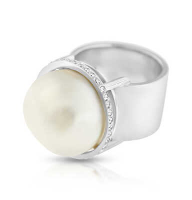 Bague or blanc avec perle South-Sea